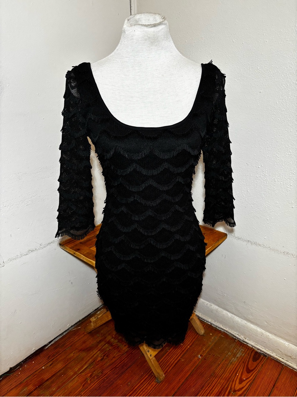 Guess Fringe Lace Black Dress